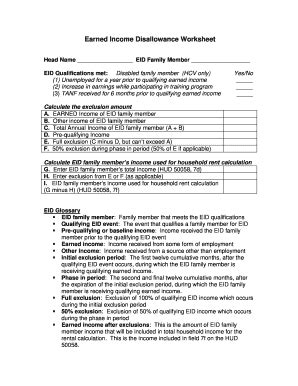 Earned Income Disallowance Worksheet - Fill Online, Printable, Fillable ...