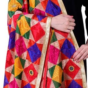 Buy SWI WITH LABEL Women's Embroidered Phulkari Chiffon Dupatta (SFDI3 ...