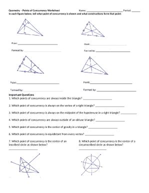 Geometry Points of Concurrency Worksheet Doc Template | pdfFiller