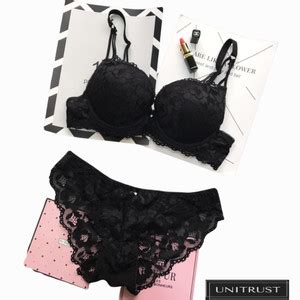 Unitrust Designer Women's Bra Panty Set Lace Push Up Solid Lingerie Set ...