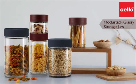 Buy CELLO Modustack Glassy Storage Jar Set of 2, (500 ml x 2), Grey ...
