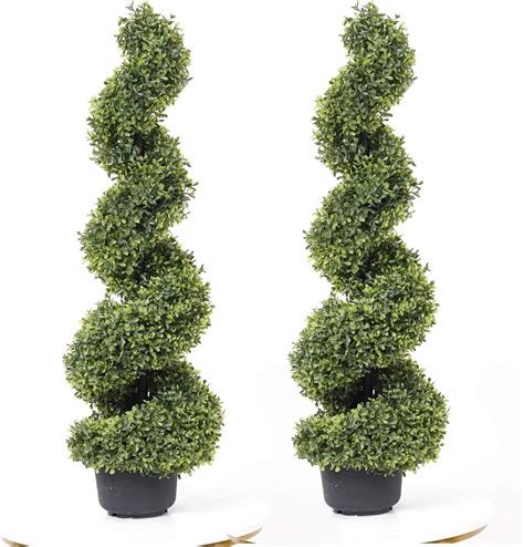 Buy momoplant 35 Inch Artificial Boxwood Topiary Tree Spiral Plants ...
