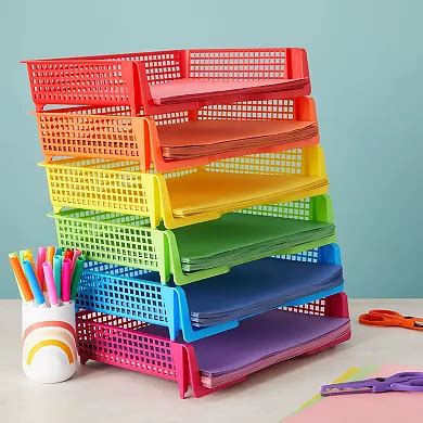 Set of 6 Rainbow Classroom Turn In Trays, Plastic Storage Baskets, 9 x ...