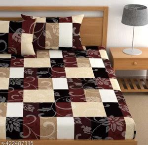 TrueBuy 320 TC Cotton Queen Checkered Fitted (Elastic) Bedsheet - Buy ...