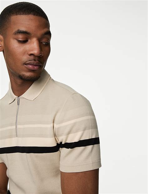 Buy Pure Cotton Double Knit Striped Polo Shirt at Marks & Spencer