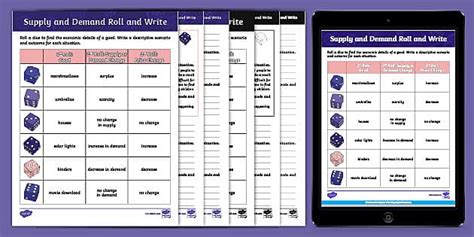 Supply and Demand Roll and Write a Scenario Worksheet for 3rd-5th Grade