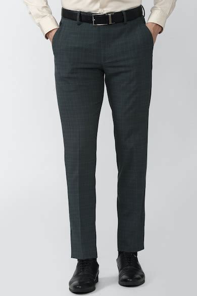 Buy Men Green Check Formal Trousers Online - 742582 | Peter England