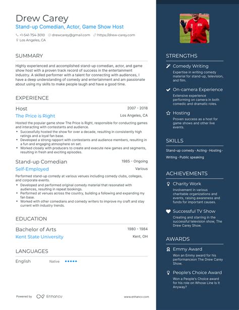 Drew Carey’s Resume Example - ChatGPT Famous Resumes