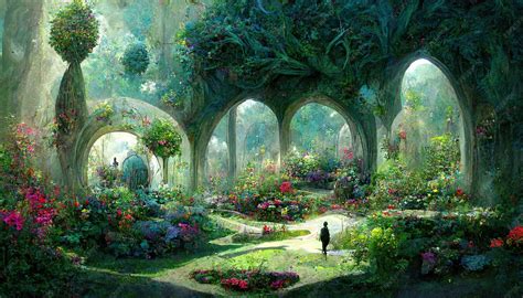 Premium Photo | Fantasy fairy garden concept art illustration