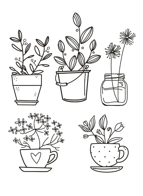 Plant Coloring Pages,coloring Page, Downloadable Coloring Page,adult ...