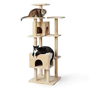 Amazon Basics Large Cat Condo Tree Tower with Dual Caves and Scratching ...