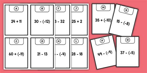 Seventh Grade Adding and Subtracting Integers Flash Cards