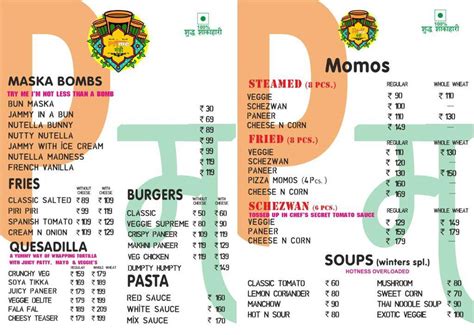 Menu at Prime Mantri, Delhi