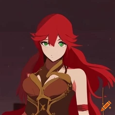 Pyrrha nikos from rwby wearing a hoodie