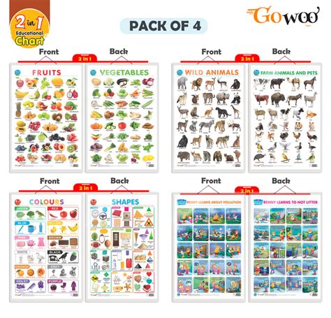 Set of 4 | 2 IN 1 COLOURS AND SHAPES, 2 IN 1 FRUITS AND VEGETABLES, 2 ...