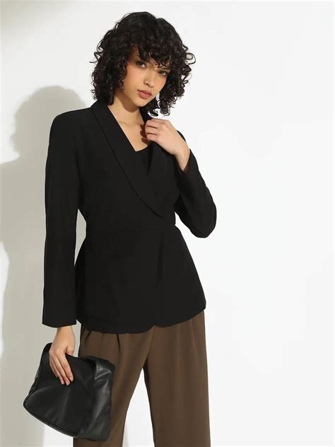 SHOWOFFFF Women's Black Single-Breasted Blazer with Shoulder Pads and ...