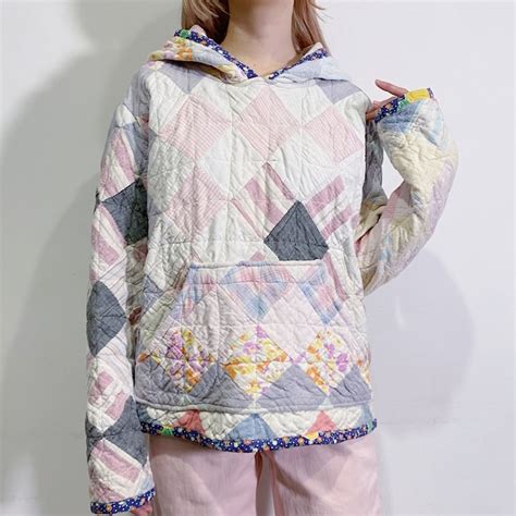 pastel color patchwork quilting hoodie | LEMON