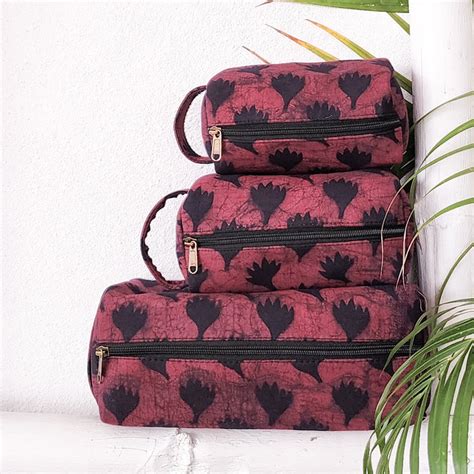 Travel Utility Multipurpose Pouches Pack Of 3 Purple Rust Dabu With Bl ...