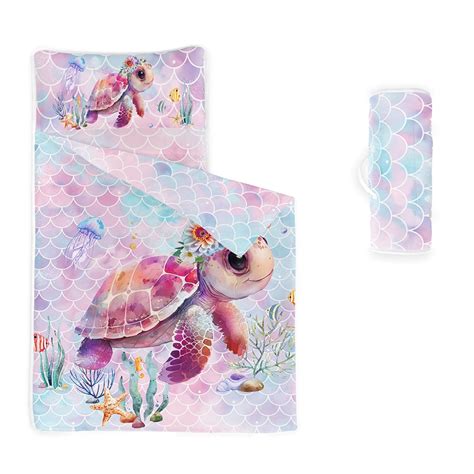 Axolotl Sea Turtle Kids Toddler Nap Mat Set With Removable Pillow ...