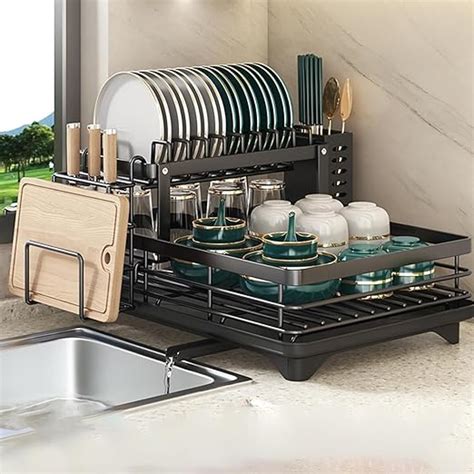 Vruta Dish Drying Rack 2 Tier Dish Drainer Rack with Drip Tray and ...