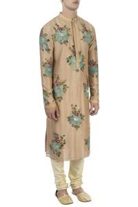 Buy Rar Studio Beige Chanderi Handloom Silk Hand-painted Kurta Online ...