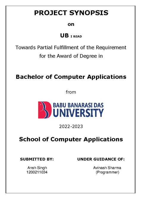 BCA Project Synopsis: UB I READ - Managing Educational Resources - Studocu
