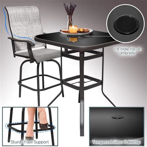 Buy 5 Piece Outdoor Bar Stools Set - 4 Bar Height Swivel Patio Chairs ...