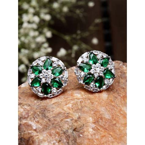Buy Karatcart Silver Tone Green American Diamond Stud Earrings for ...