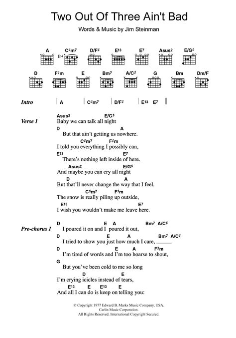 Two Out Of Three Ain't Bad by Meat Loaf Sheet Music for Guitar Chords ...