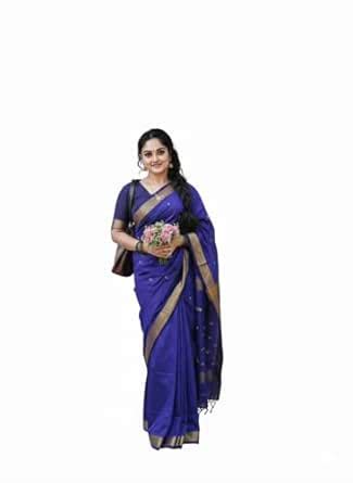 Buy SATPURUSH Elegant Woman in Royal Blue Soft Cotton Silk Saree with ...