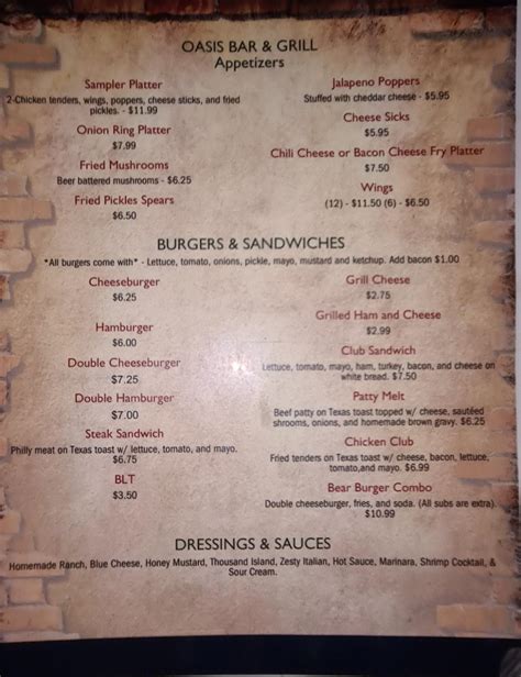 Menu at Oasis Bar & Grill, Cottondale