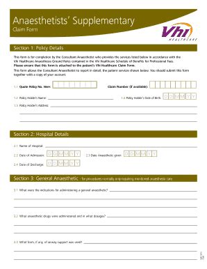 Vhi Anesthesia Supplementary Claim Form - Fill Online, Printable ...