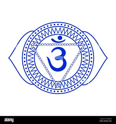 The sixth chakra is Ajna. Third eye chakra with Hindu Sanskrit. Blue is ...