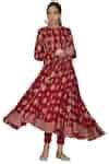 Buy Red Lycra Crepe, Maheshwari Cotton Round Printed Anarkali Set For ...