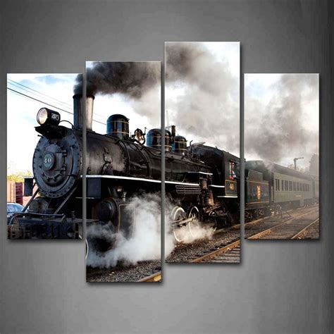 Buy Train with Gray Smoke Steam Trains in Progress Wall Art Painting ...