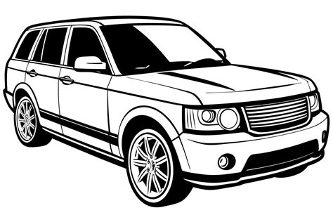 Range Rover Car Illustration White Background, Cartoon, Clipart, Line Art Design, Range Rover ...