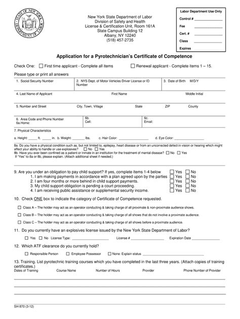 2012-2026 Form NY DoL SH 870 - Blank Fillable Template | Fill Out ...
