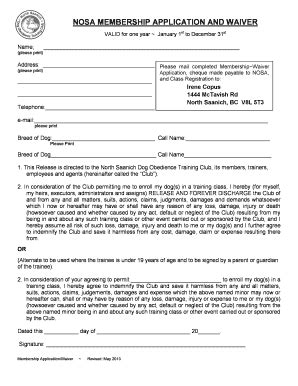 Fillable Online nosa NOSA MEMBERSHIP APPLICATION AND WAIVER - nosa Fax ...