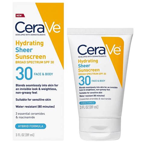 CeraVe Hydrating Sheer Sunscreen SPF 30 Face & Body (89 ml) - SkinStash
