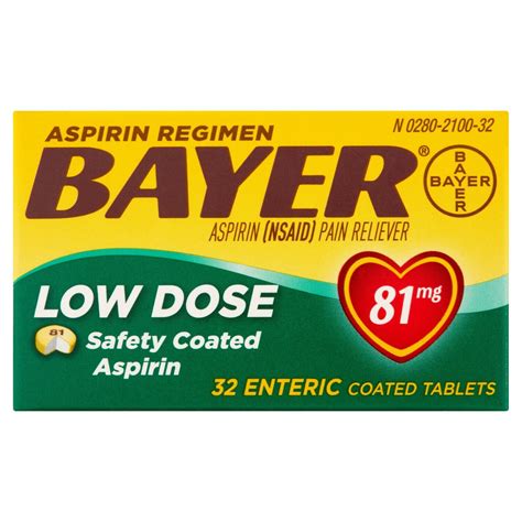 Bayer Low Dose Aspirin 81 mg Enteric Coated Tablets 32 ct