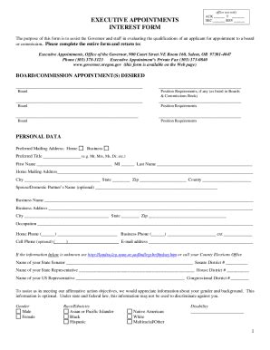 Fillable Online Fillable Online oregon EXECUTIVE APPOINTMENTS INTEREST ...