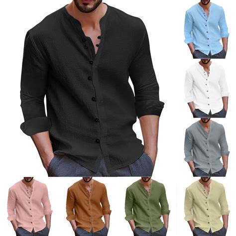 Drindf Button Down Linen Shirts for Men Big and Tall Long Sleeve Shirt ...