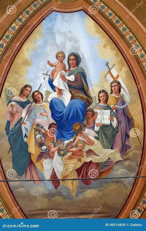 Blessed Virgin Mary with Baby Jesus, Saints and Angels Editorial Stock ...