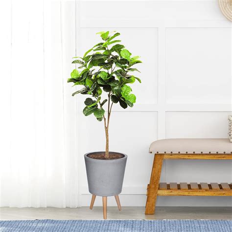 Buy SANDYBAYTAS Durable Concrete Planter Pot with Wooden Legs, Tapered ...