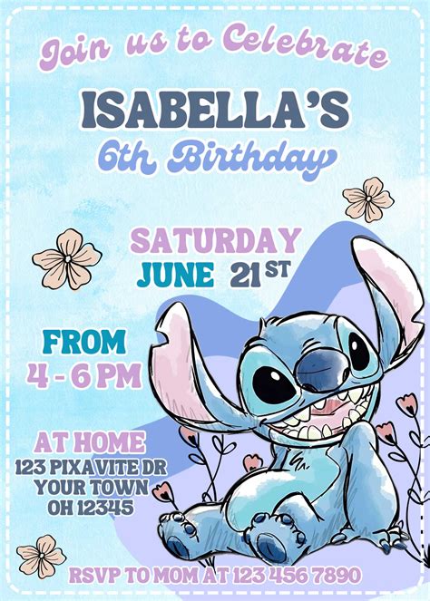 Editable Stitch Birthday Invitation Template | Adorable Invite