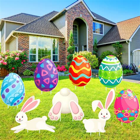 Amazon.com : Yookeer 8 Pcs Easter Yard Signs Egg Bunny Easter Outdoor ...