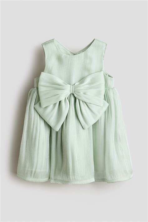 Bow-detail organza dress - Light green - Kids | H&M IN