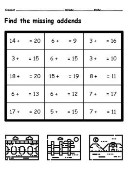50 Landscapes First Grade Math Worksheets CCSS1.OA.A.1, Missing Addends ...