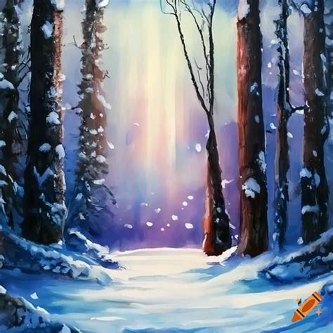 Oil painting of a winter forest on Craiyon