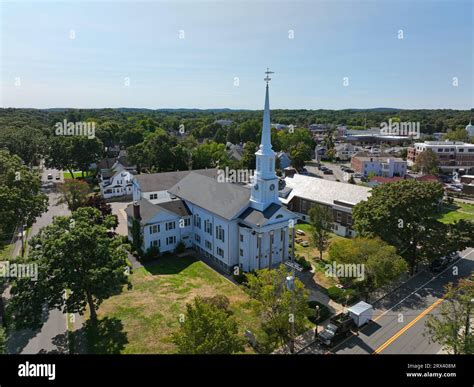 First Baptist Church aerial view at 858 Great Plain Avenue in historic ...